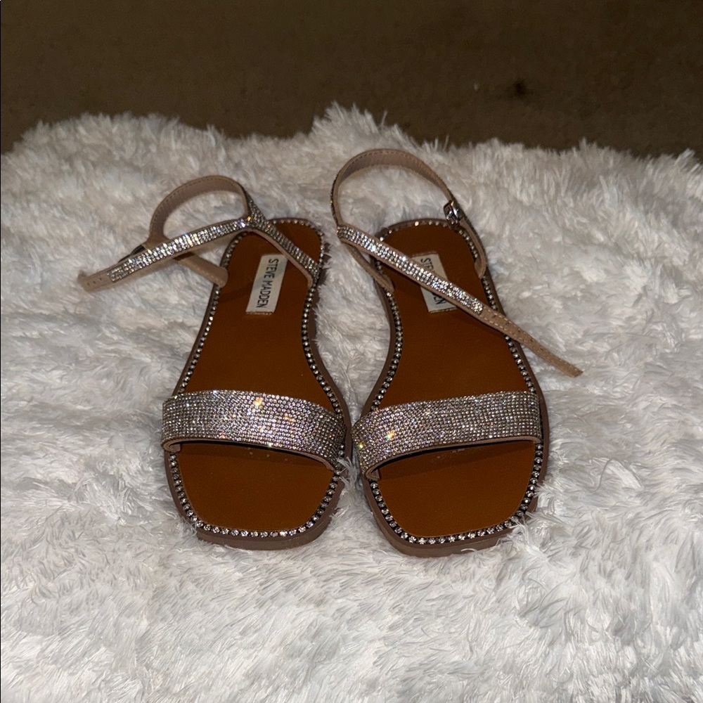 Steve Madden Tan and Silver Rhinestone Sandals
